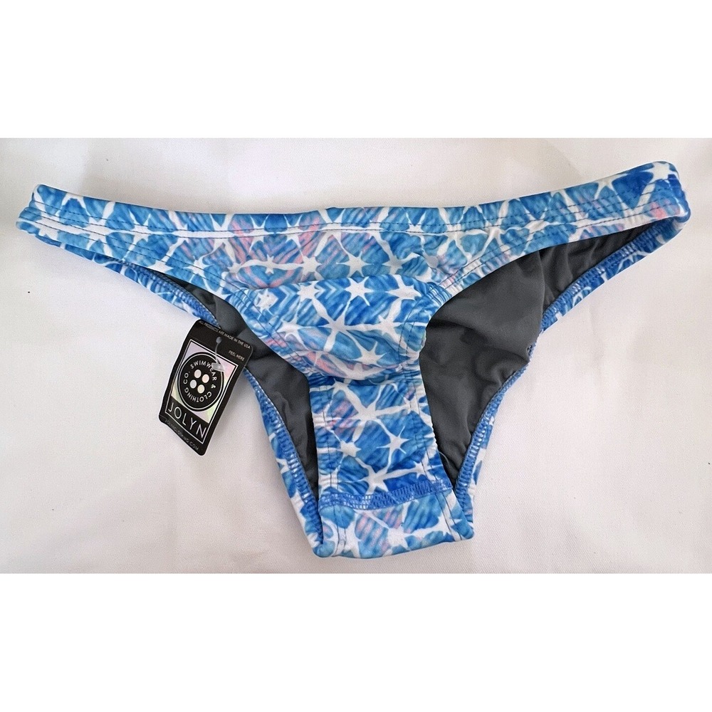 Jolyn Bikini Bottom Brazil Cut‎ Medium Blue White Slim Coverage New with tags